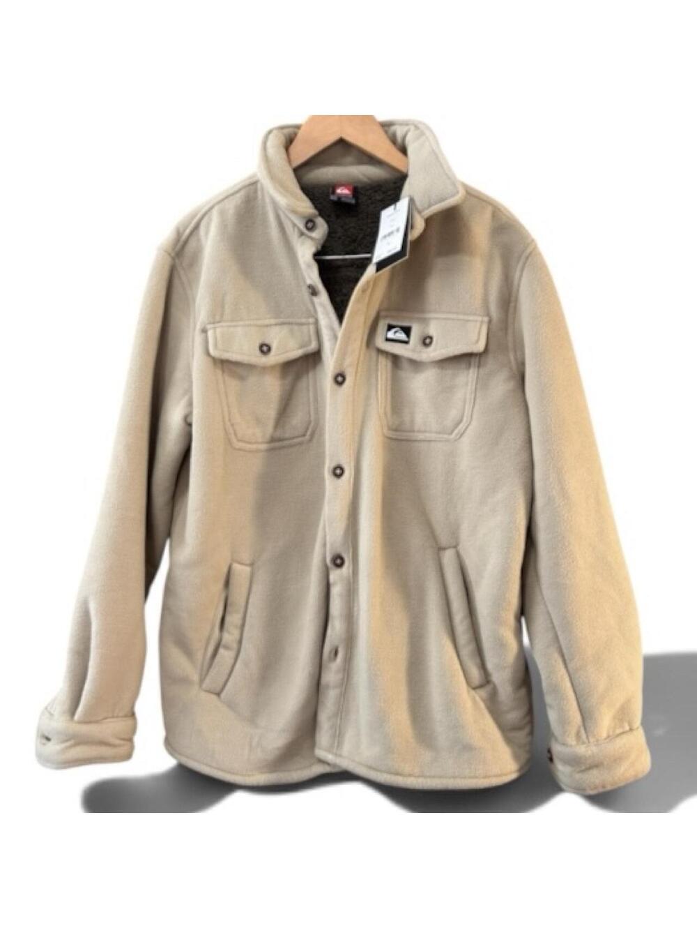 Quiksilver Sherpa Lined Jacket Mens Medium Tan Fleece Button Up
